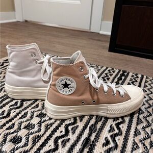 Converse Tan and White High-Top Sneakers Classic Design